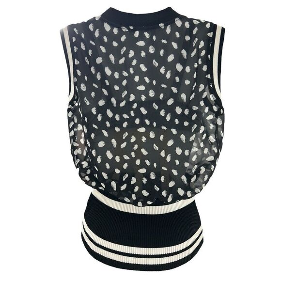 Bar III Black White Polka Dot Sheer Stretch Knit Top Preppy Career Size Small - Picture 9 of 14